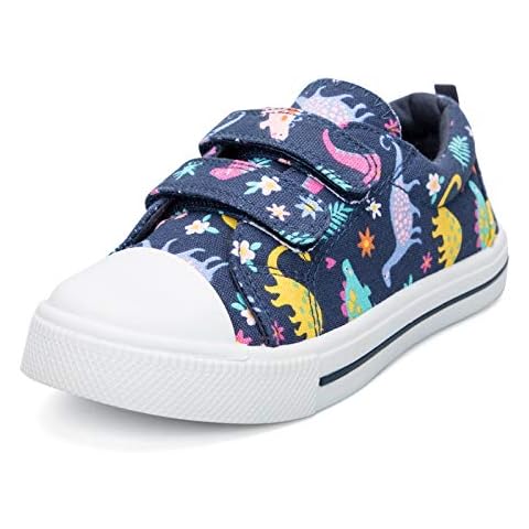 K KomForme Toddler Boys & Girls Shoes Kids Canvas Sneakers with Cartoon Dual Hook and Loops, Size 8 Toddler, Dinosaur Cover