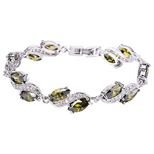 EleQueen Women's Silver-Tone Full Cubic Zirconia Marquise Leaf Roman Tennis Bracelet