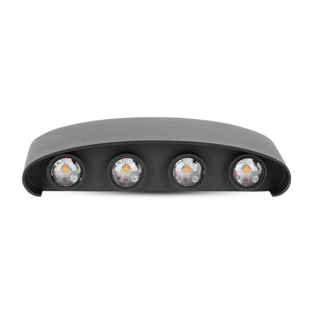LEDLUX LD8619 Applique Led Da Parete 8W 8X1W Carcassa NERA Doppio Illuminazione Up-Down e Indiretto Con Angolo Luce 150 Gradi IP54 Interno Esterno (Bianco Caldo 3000K) (Bianco Neutro 4000K)
