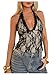 BEAUDRM Women's Lace Going Out Tops Sexy Polka Dots Elegant Halter Tops Y2k Tie Backless Sleeveless Fitted Party Club Outfits Black Small