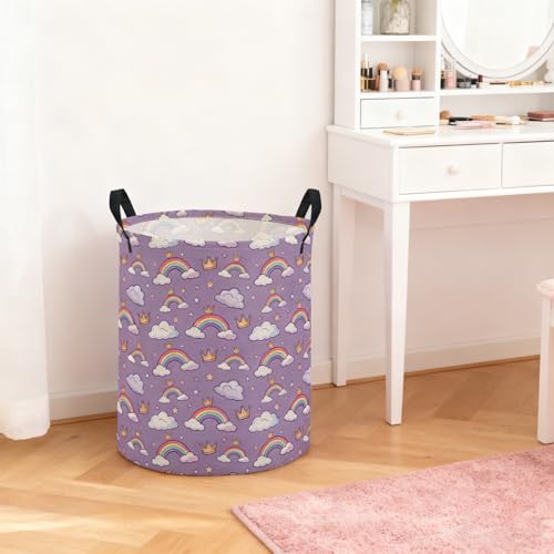 Image of ESSME Kids Laundry Basket,Rainbow Hamper Collapsible Canvas Waterproof Storage Bin for Boys, Cute Hamper,Gift Baskets(Rainbow)