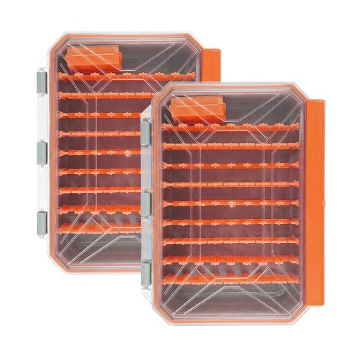 Aventik Bladed Jig Box Bearded Lures & Tackle Accessories Multiple Lure Organizer Case 8” x 6” x 1.6”(2, Lure Box Orange)