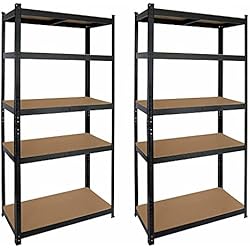 Estanterias Metalicas Modulares Baratas THINIA HOME - Estantería Modular Almacenaje (Pack 2), Acero y MDF Antihumedad, Hogar, Trastero, Garaje, 5 Baldas Ajustables, Carga Máxima 875Kg, 90x40x180cm (Largo x Ancho x Alto)