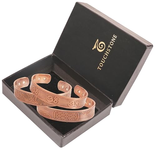Image of Touchstone copper bracelets | gift for men women |adjustable 100% pure solid real magnetic jewelry | handmade bracelet set combo | rope braided tibetan bangles.