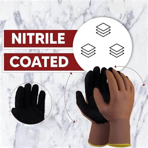 Image of Multipurpose Nylon Anti Cut PU Nitrile Coating Work Safety Gloves Brown Pair 24