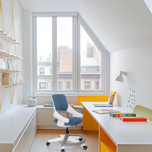 hjh OFFICE Kinder- & Jugendstuhl Kid Flex – Mitwachsender Drehstuhl mit Verstellbarer Rückenlehne, individuell anpassbar, 4–14 Jahre, Blau/Grau