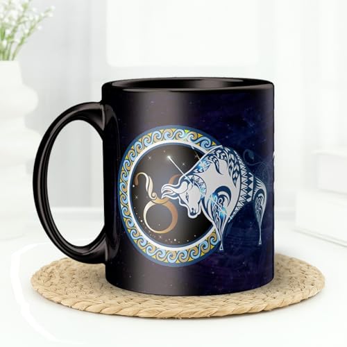 Image of Taurus Zodiac Coffee Mug - Black Ceramic Astrology Horoscope Tea Cup with Inspirational Quotes - Birthday Gift for Taurus Sign Friends, Family & Astrology Lovers