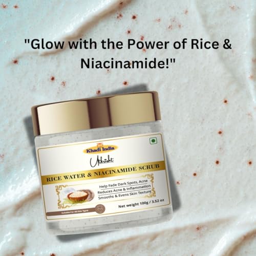 Image of Khadi Rice Water & Niacinamide Face Scrub 100 gm | Refreshes, Brightens & Even Out Skin | Minimizes Pore & Dark Spots for Glowing Skin | All Skin Types | Exfoliating Scrub for Men & Women