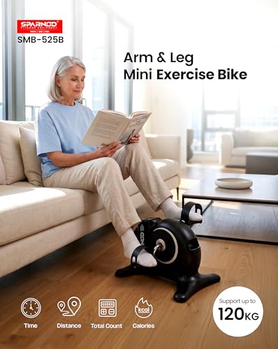 Image of Sparnod Fitness SMB-525B Arm & Leg Mini Exercise Bike with LCD Display, Adjustable Resistance, Portable Under Desk Pedal Exerciser for Home & Office Workout, Compact Steel Frame, 120kg Capacity