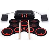 ZMIN Electronic Drum,Red Hand Roll USB Electronic Drum 9 Pad Roll Up Drum Kit PVC Material Drum Portable Folded for Children Beginner