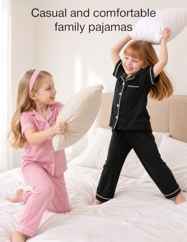 Image of Bamboo Viscose Girls' Sleepwear Short Sleeve Button Down 2-Piece Girls' Pajama Sets