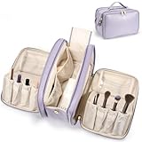 Travel Makeup Bag Women's Large Capacity Cosmetic Portable Organizer Large Opening Waterproof Storage Toiletry Bags Vertical Free-Standing Brush Holder for Easy Access Purple