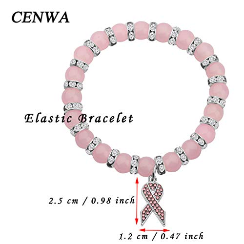 CENWA Breast Cancer Awareness Bracelet Pink Rhinestone Ribbon Charm Beads Bracelet Breast Cancer Support Gift2