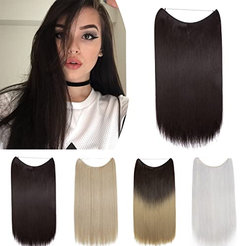 50cm SEGO Extensiones de Hilo Invisible Pelo Sintético Se Ve Natural Una Pieza Lisa Cabello sin Clip (Castaño Oscuro,90g)
