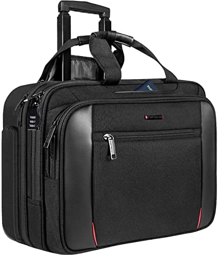 EMPSIGN Rolling Laptop Bag, 17.3 inch Computer Bag for Men & Women, Water Repellent Travel Bag with RFID Blocking Pocket, Overnight Bags with Wheels, Briefcase for Business/Commute/Travel/School-Black