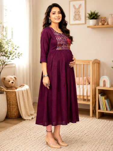 Image of RITIJYA Feeding Kurtis for Women with Zip | Maternity Gown Pregnancy Dress for Nursing Mothers | Viscose Rayon | Stylish & Comfortable | S to 4XL | Maternity Wear Feeding Dress Tops