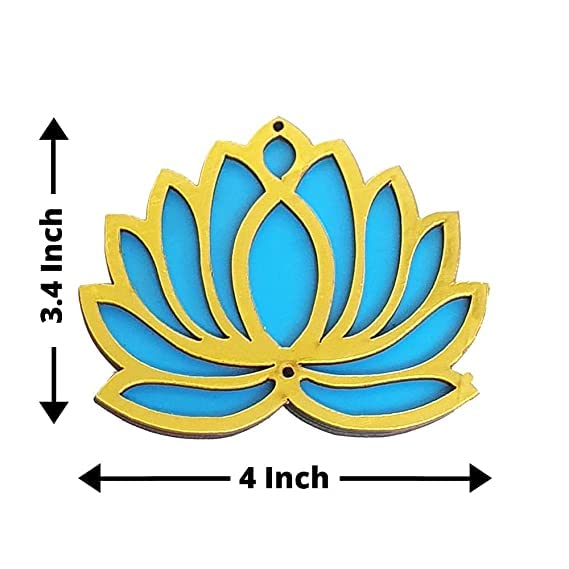 Image of Sanvatsar Home White Golden Lotus 4 Inch Set of 24 Wooden Cutout DIY Rangoli Kit | Decorations for Diwali, Dusshera Wedding Rangoli, Pooja, Decorations, Festival Gift (Blue24)