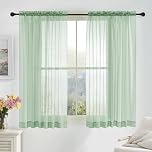 PONY DANCE Sage Green Window Net Curtains 60x54 Inches - Slot Top Super Soft Voile Curtains Light Filtering Semi Transparent Sheer Panels for Bedroom/Living Room/Kitchen Privacy Protection, 2 Panels
