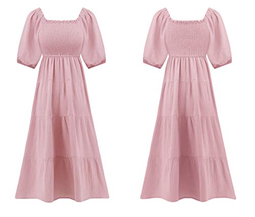 Image of R.Vivimos Women's Summer Cotton Lantern Sleeves Ruffled Off Shoulder A-Line Midi Dresses