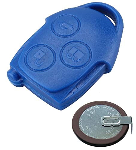 Automobile Locksmith Kit de réparation compatible avec Ford Transit Connect Mk7 3 boutons Bleu Boîtier de clé télécommande et batterie VL2330