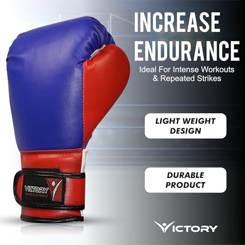 Image of VICTORY Boxing Gloves for Men & Women with Moulded Foam Padding Punching Bag Gloves for Boxing, Training, Kickboxing, Muay Thai, MMA, Durable Pu Material Twin Punching Gloves (Red /Blue, 10-12 Oz)