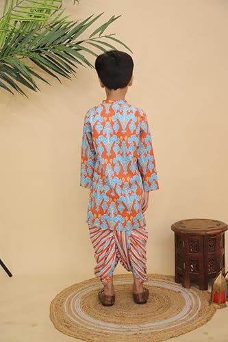 Image of The Mom Store Baby /Kids Boys Dhoti Kurta Set | Dhoti and Kurta | 100% Cotton | Comfortable | Ethnic | Festive Look | Block Prints | Colored Dhoti | Blue