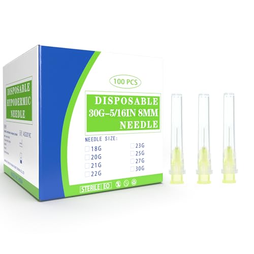 30 Ga 5/16 Inch Lab Syringe Needle, Disposable Dispensing Lab Supplies, Individually Wrapped, Box of 100