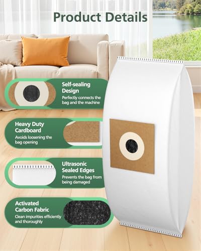 Image of Type Y Carbon Vacuum Bags Replacement Compatible with Hoover WindTunnel Upright Style Y, Z, YZ Vacuum Cleaners, Part # AH10040, 902419001, 4010100Y, 4010801Y, 10 Pack