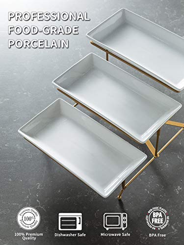 Lauchuh 3 Tier Serving Stand With Porcelain Serving Platter Tier Serving Trays With Collapsible Sturdier Rack, Thanksgiving Serving Dishes And Platters,Gold, 12 Inch #TOP2