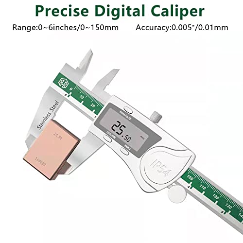 Digital Caliper,0-6'',Dekiraych Metric,Inch,Fraction Caliper Measuring Tool, Stainless Steel Electronic 6 Inch Caliper Measurement Tool, Ip54 Waterproof Vernier Caliper, Large Lcd Display (150Mm) #TOP1