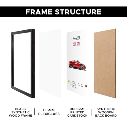 Image of CodersParadise Ferari 296 GTB Premium Framed Wall Poster (12x18 Inch) | Sports Car Artwork for Home, Bedroom & Living Room | Ready-to-Hang Aesthetic Wall Decor | Lightweight Wall Mount Display Frame