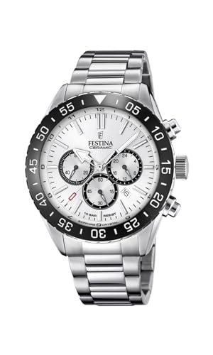 Festina Montre Homme Analogique en Acier Inoxydable Céramique Argenté - Quartz - Chronographe -...