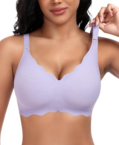 Image of DOCUMO Bras for Women Scalloped No Underwire Wireless Seamless Bra with Lift and Support Soft Bralettes with Bra Extender