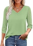 Tunic Tops for Women Loose Fit Dressy V Neck 3/4 Length Sleeve Spring Tops for Women 2026 Spring Summer Vacation Outfits Light Green XL