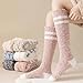 Women Fluffy Cozy Socks, Cute Knee High Stockings for Women, Cozy Coral Fleece Slipper Socks (3 Pairs-G,One Size)