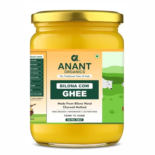 Image of Anant Organics Bilona Cow Hand Churned Vedic Method A2 Cow Milk Ghee Glass Bottle 500ml (500ml)