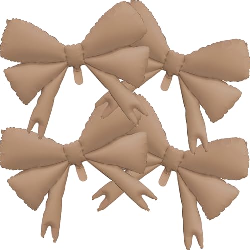 Image of 4 Pcs Large Bow Balloons, Brown Bow Balloon Coquette Balloons for Bow Party Decorations Coquette Birthday Decorations