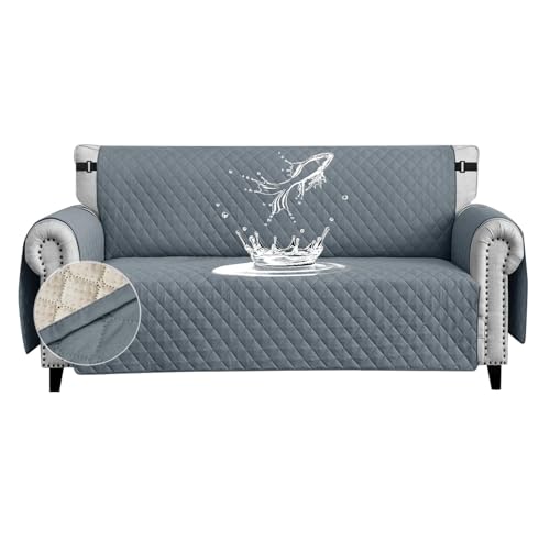 Housse de canapé imperméable matelassée haut de gamme réversible gris-bleu - 2