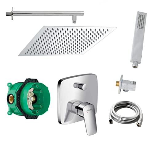 vanvilla Duschsystem mit Unterputz Duscharmatur von Hansgrohe Logis und vanvilla Regendusche mit Armatur, Duschkopf 30x30 cm, Dusch-SET HG01 poliert