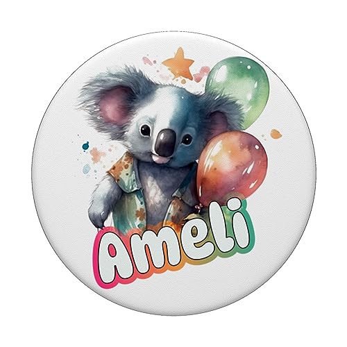 AMELI - Adorable girl name with cute Koala PopSockets Swappable PopGrip, Black - Image 3
