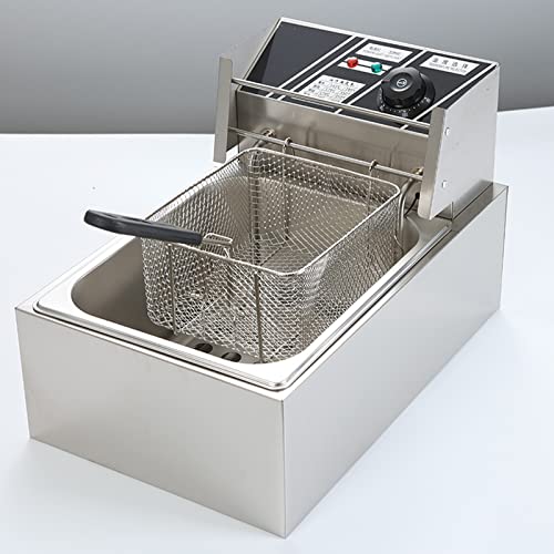 WOTZOV Freidora de Acero Inoxidable con - cestas - 6 litros - termostato 50°-200°C - Temporizador - asa de Tacto frío - Dispositivo de protección térmica - LED de Estado - ，43.5 * 28.5 * 28cm