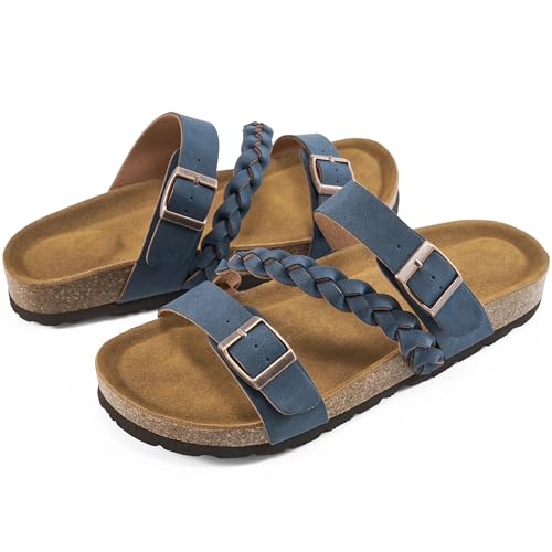 Image of HARENCE Flat Sandals for Women 2026 Comfort Cork Footbed with Adjustable Buckle Summer Slides for Women for Vacation Walking