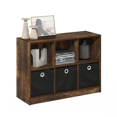 Furinno BASIC Libreria 6 Cubi, Libreria 3 x 2 con Bins di Stoccaggio, per Soggiorno, Camera da Letto, Home Office, Pino Ambra