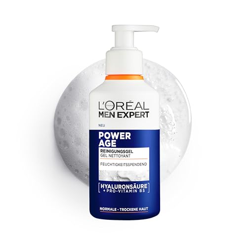 L'Oréal Men Expert feuchtigkeitsspendende Gesichtsreinigung für Männer, Waschgel für trockene Männerhaut, Herren Cleanser für das Gesicht mit Hyaluronsäure und Vitamin B5 Power Age, 260 ml 1
