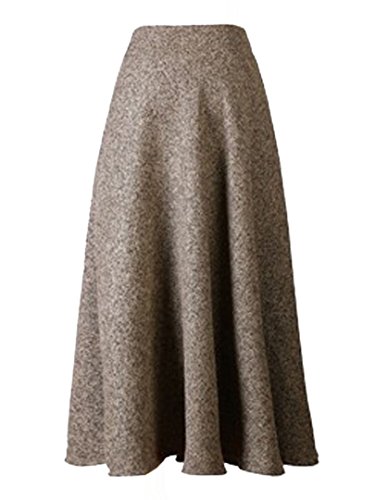 Choies Women's High Waist A-Line Flared Long Skirt Midi Cause Skirt L Khaki #TOP3