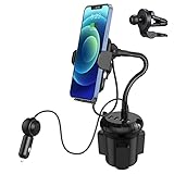 Utik 3-in-1 Wireless Car Charger, Car Cup Holder Phone Mount with 4 USB Ports Auto Clamping 10W Fast Qi Charging Cell Phone Cup Holder Compatible for iPhone Samsung and More