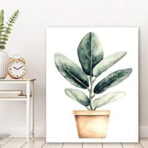 Peinture sur toile botanique grand format 70x90cm eucalyptus vert encadré