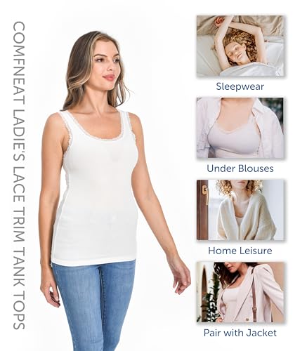 Comfneat Women's 3-Pack Sleepwear Lace Trim Tank Tops Stretchy Undershirts3