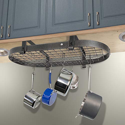 Enclume Premier Low-Ceiling Oval Pot Rack, Hammered Steel #TOP1