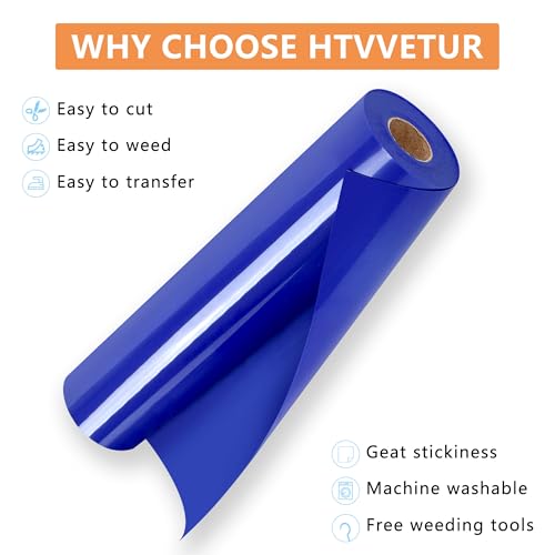 Image of HTVVETUR Blue HTV Iron on Vinyl 12Inch by 35ft Heat Transfer Vinyl for T-Shirt HTV Rolls for All Cutter Machine - Easy to Cut & Weed (35ft, Blue)
